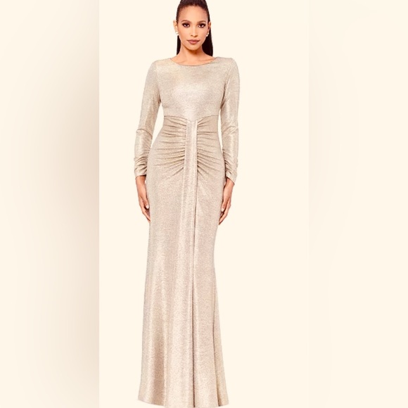 antique gold color dress Colors 3564 Formal Pleated Long Metallic Prom Dress main image 1
